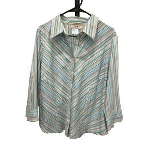 Como Woman Striped Button-Up Blouse 1X Cotton/Polyester/Spandex Blend